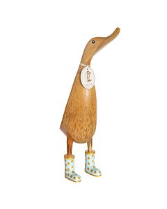DCUK Natural Finish Ducklet with Pastel and Gold Spotty Welly Boots-Duck Egg Blue